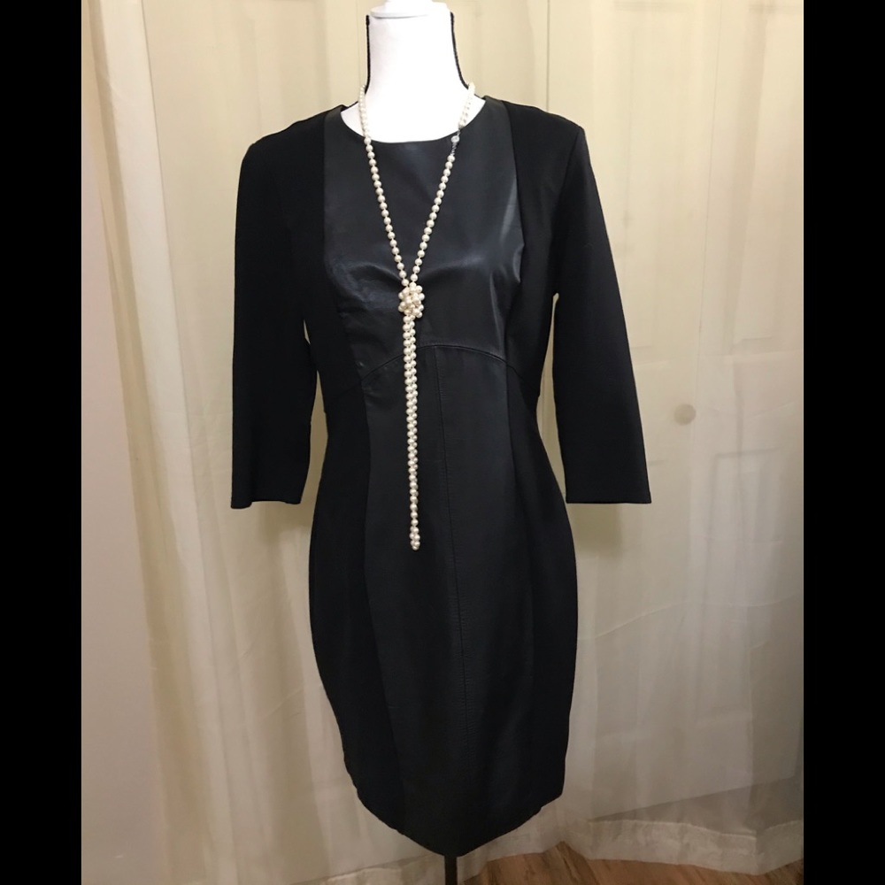 Ted Baker lined black dress size 4 (12) combined with leather at front